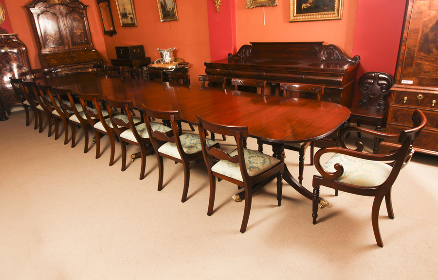 Vintage 17ft Four Pillar Mahogany Dining Table Set 20th C