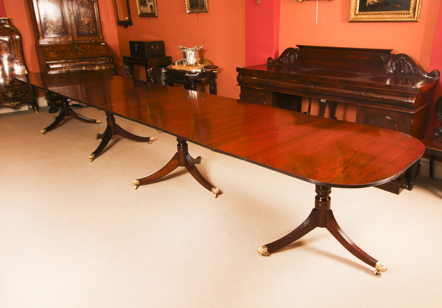 Vintage 17ft Four Pillar Mahogany Dining Table Set 20th C photo for sale
