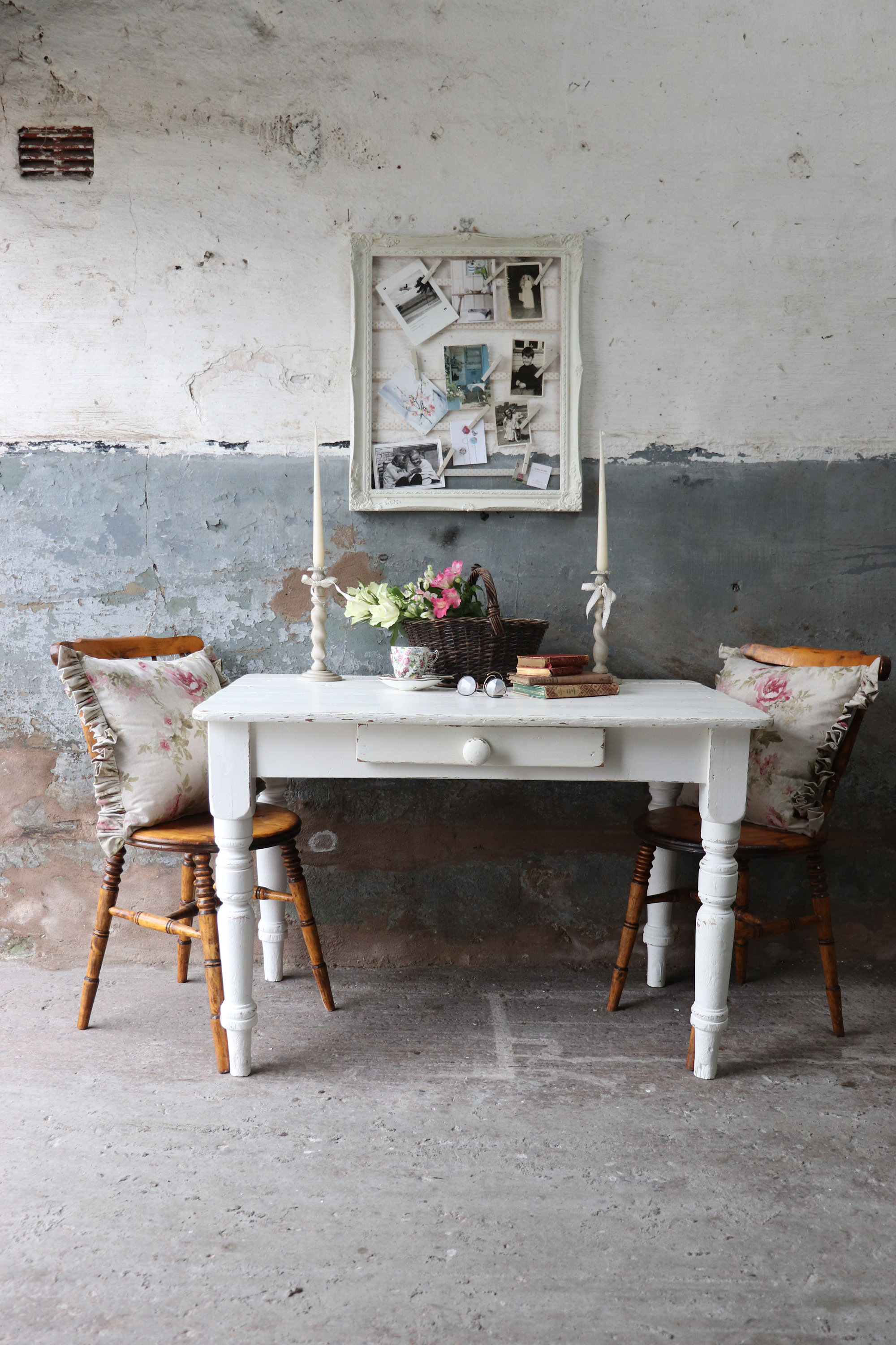 Rustic Vintage Pine Kitchen Farmhouse Table With Cutlery Drawer