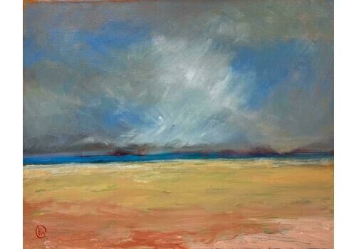 Kathleen Crowwindswept Beach Scene Blustery Skies Contemporary Modern British Painting