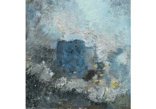 Yvette Dubois Habasquemodernist French Cubist Abstract Painting   Shades Of Blue Colorsc.2000s