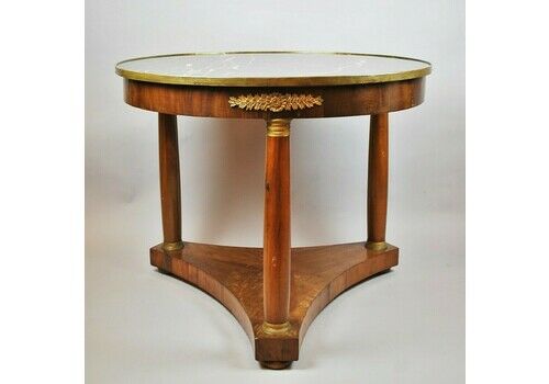 Empire Mahogany Pedestal Table With Marble Shelf 19th