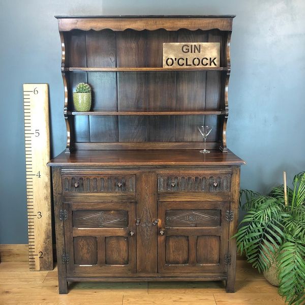 Vintage Jaycee Antique Oak Welsh Dresser Shelves Display Cabinet Cupboard