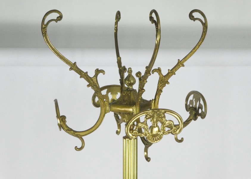 Unique Vintage Italian Brass Standing Coat Rack With Onyx Ball And