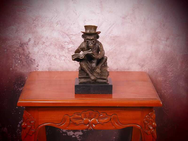 Bronze Steampunk Sculpture Of A Monkey On A Pile Of Books Philosophizing Monkey Statue Bronze