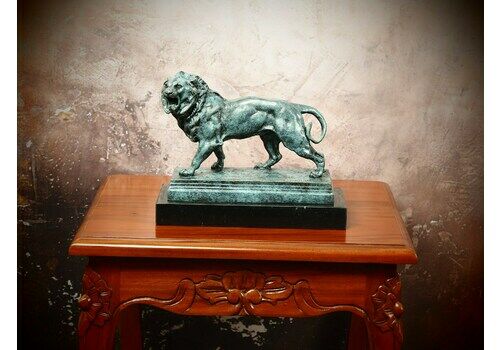 Mighty Bronze Lion On Marble Pedestal   Classic Interior, Large Bronze Sculpture On Marble Base, Vintage Figurine