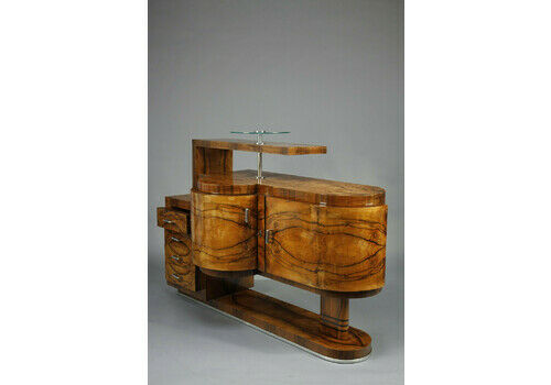 Large Art Deco Bar Cabinet In Walnut Veneer