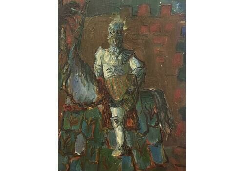 French Schoolfrench Modernist 20th Century Oil Painting Knight In Shining Armour On Horseback
