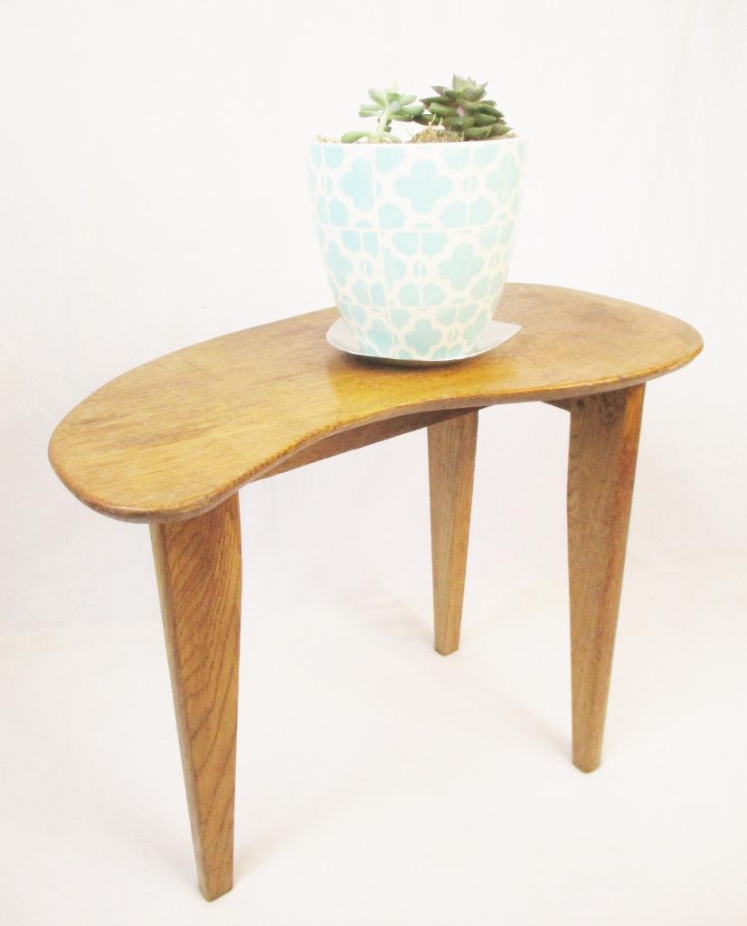 Vintage 1950 S Oak Kidney Shape Small Side Table Retro Mid Century