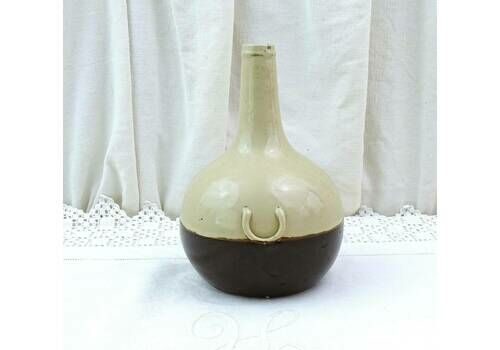 Antique French Stoneware Cusenier Brandy Bottle, Vintage Pottery Onion Bottle For Liqueur From France, Retro Country Cottagecore Decor