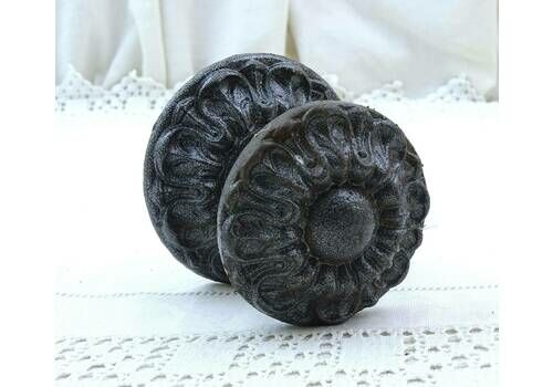 Large Vintage French Gray Enamel Round Decorative Door Pull, Retro Enameled Cast Iron Heavy Door Handle From France, Old Style Home Fixture