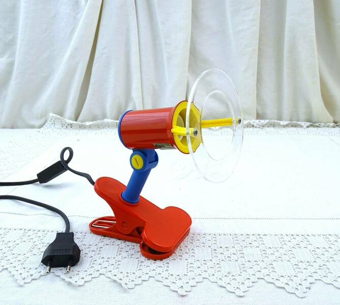 Vintage Pgt 1980s Clamp On Desk Lamp In Bright Red Blue And Yellow, Retro Memphis Groupe Style Lighting, Designer Office Light Accessory