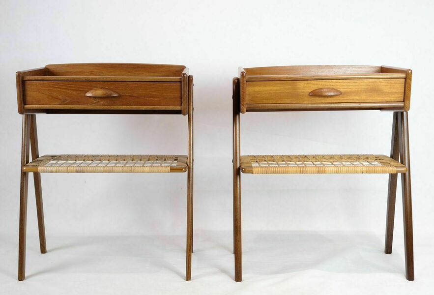 Bedside Tables, Søren Rasmussen, Teak, Wicker, 1960