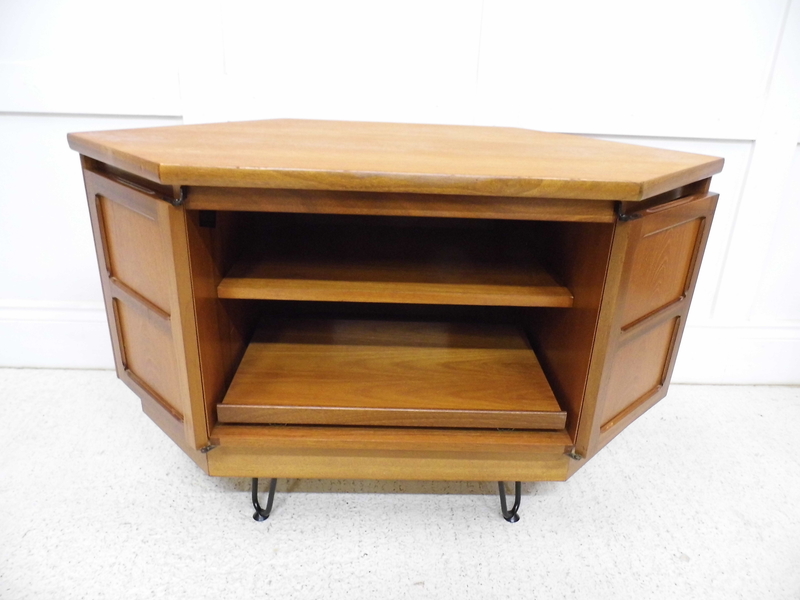 Vintage Teak Nathan Parker Knoll Tv Stand Cabinet Square Doors