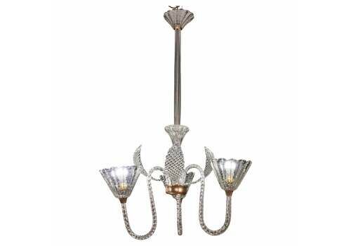 Amazing Ercole Barovier Art Deco Chandelier, "Bullicante" Glass Murano, 1940s