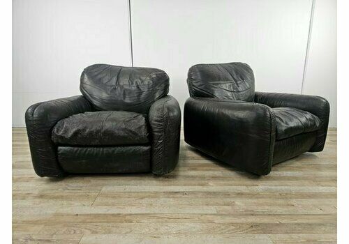 Black Leather Piumotto Armchairs By Arrigo Arrigoni For Gruppo Industriale Busnelli, 1970, Set Of 2