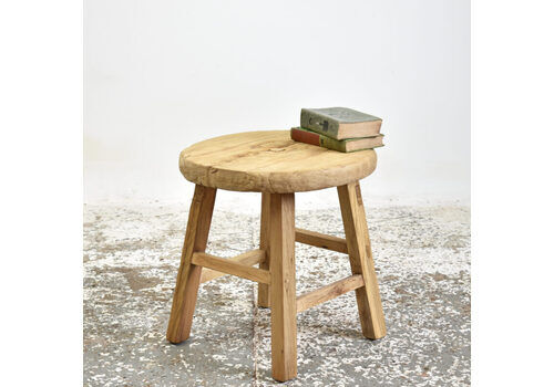 Rustic Antique Elm Round Side Table – G