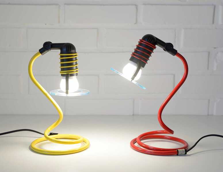 Vintage Desk Lamp / Set Of 2 / Colorful Memphis Style / Esto Austria 1990's / Retro Table Light / Cool Lamp / Yellow Bedside Lamp / Red Lamp