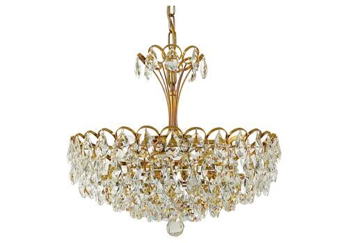 Ernst Palme Palwa Hollywood Regency Gilt Brass & Crystals Chandelier, 1970s