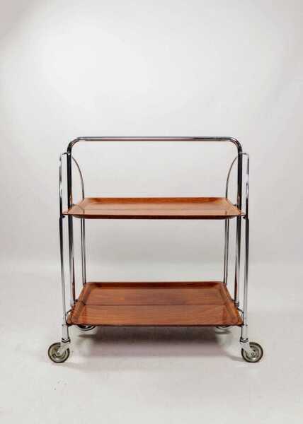 Trolley Bar Chromed Table Mid Century Design Serving Trolley Bauhaus Style