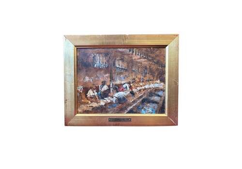 Oil Painting On Cardboard Of A Traditional Milanese Scene By Antonio Vettore Cargnel Early Twentieth Century