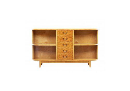 Mid 20th Century Burr Birch Low Open Bookcase