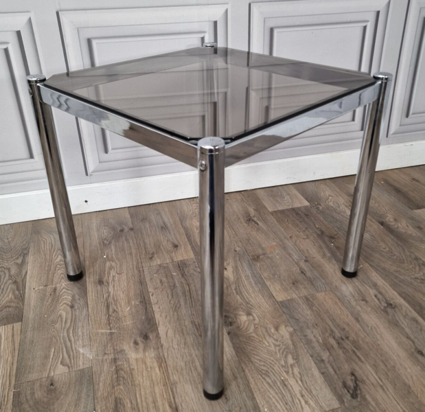 Retro Smoked Glass Chrome Coffee Side Table Vintage Mid Century Modern