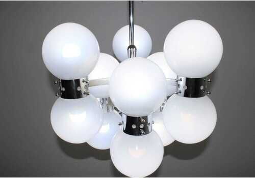 Vintage Murano Chandelier Carlo Nason For Mazzega / Chandelier Sputnik Style / Chrome And Glass Chandelier / Elegant Ceiling Lamp