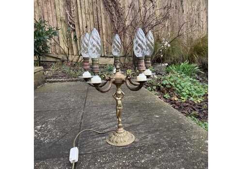 Unusual Retro Candelabra In Brass Metal With Six Bulb Holders And A Cherub Ornamental Stem Pat Tested Vgc