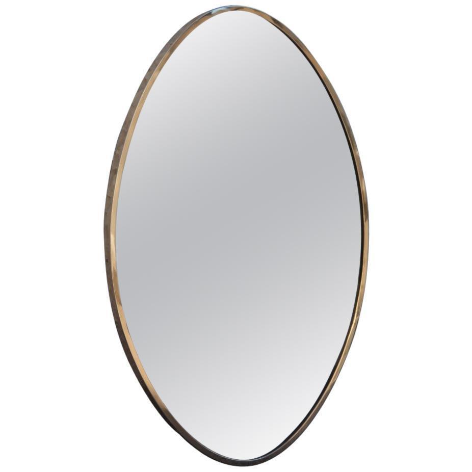Oval Mid Century Modern Wall Mirror Italian Design 1950s Brass Edge Gold