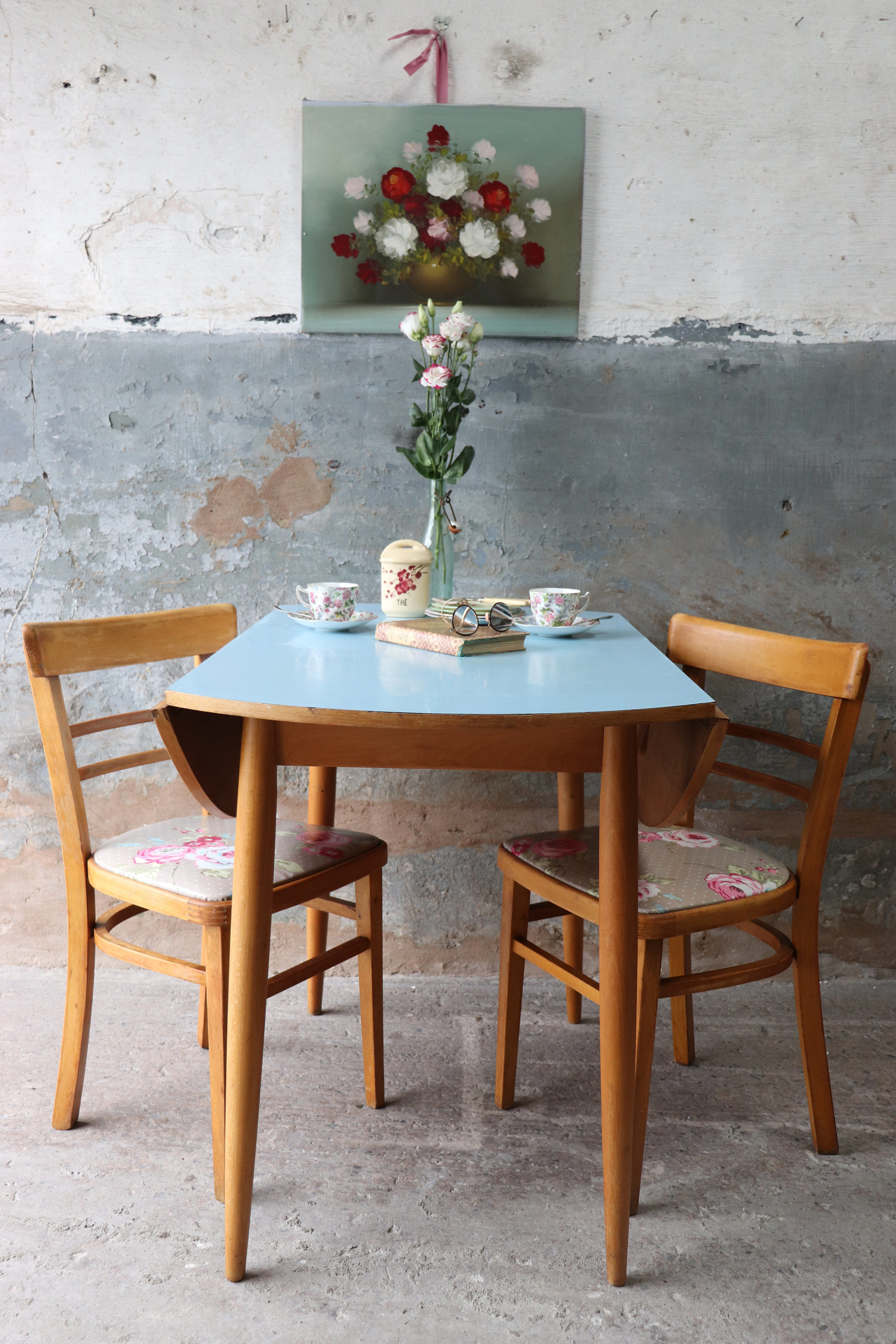 Pretty Pair Of Restored 60s Kitchen Chairs With Recovered Floral