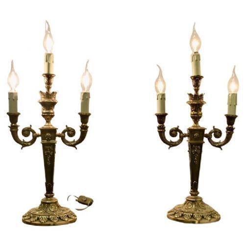 A Pair Of Large Brass 3 Branch Electric Candelabra