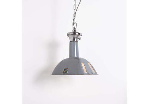 Vintage Industrial Benjamin Electric "Stock Bin" Rectangular Grey Enamel Pendant Lights