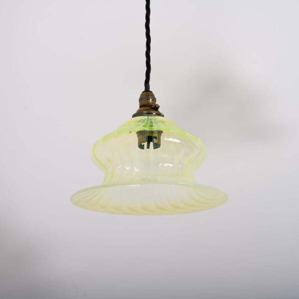 Set Of Three Elegant Small Tulip Shaped Vaseline Glass Pendant Lights