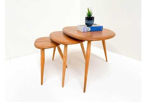 Vintage 1960s Lucian Ercolani For Ercol Model 354 Pebble Nesting Tables – Beech & Elm