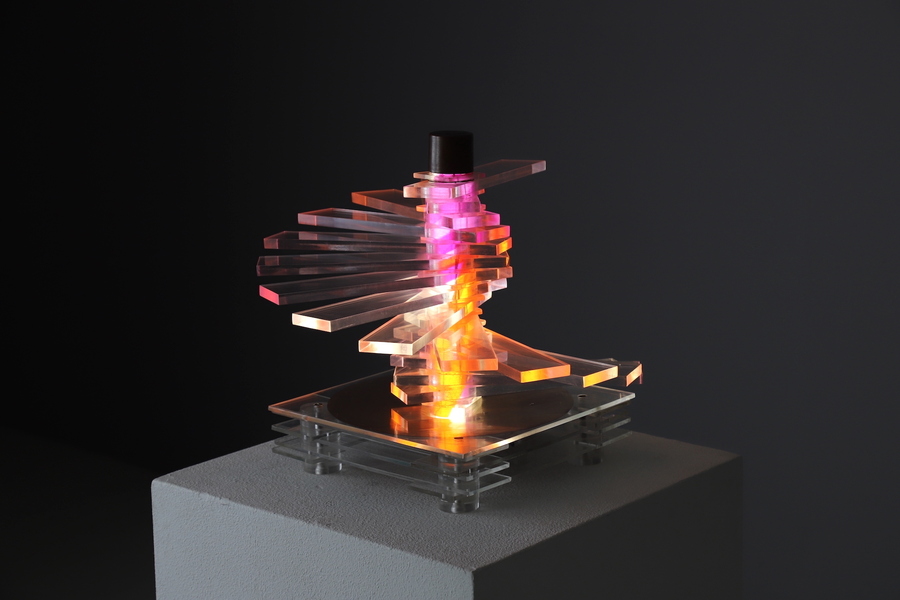 Rare Italian Light Object In Lucite & Copper