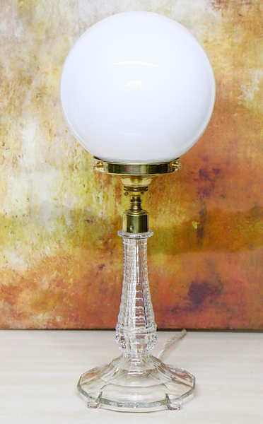 Antique Table Lamp Art Deco Glass Column & White Opaline Globe Early 20th C.