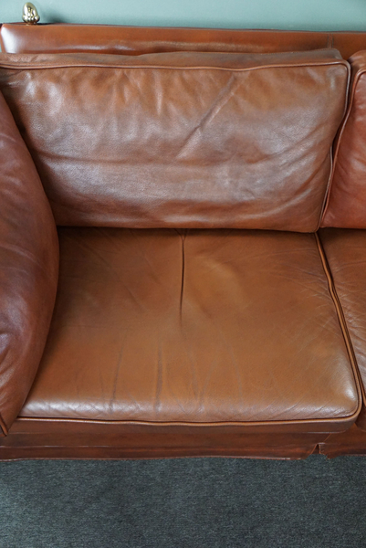 2.5 Seater Castle Sofa Made Of High Quality Cowhide In Cognac Color photo 1100.0