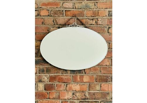 Vintage 1950s Frameless Mirror Bevelled Glass On Original Chain And Metal Bow.