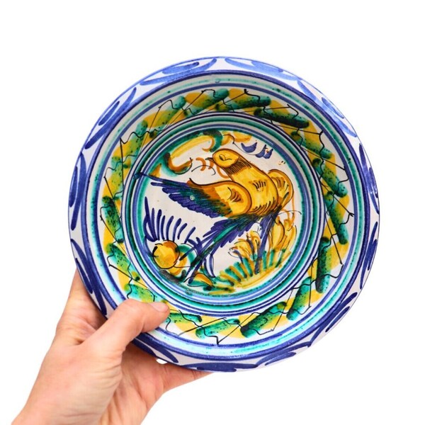 Small Spanish Pottery Hand Painted Bird Bowl Lebrillo Made In