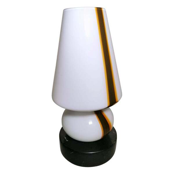 Carlo Moretti Style Space Age Lamp From Murano In Opaline Glass And Marble Base