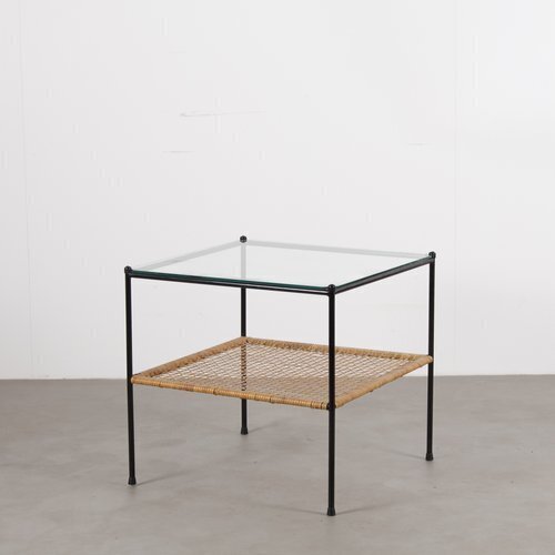 Vintage Dirk Van Sliedregt Rattan And Glass Coffee Table For Gebr Jonkers, Holland 1950s