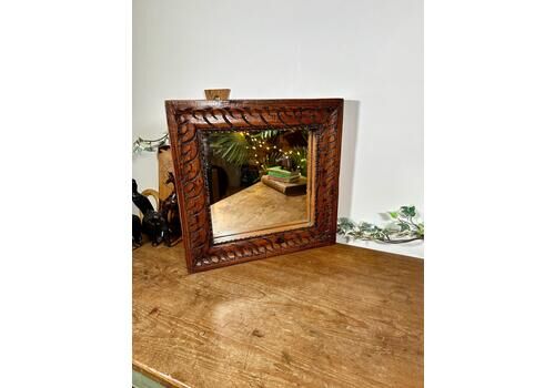 Vintage Square Carved Wooden Mirror | Old Wooden Mirror | Old Mirror | Hall Mirror | Carved Mirror