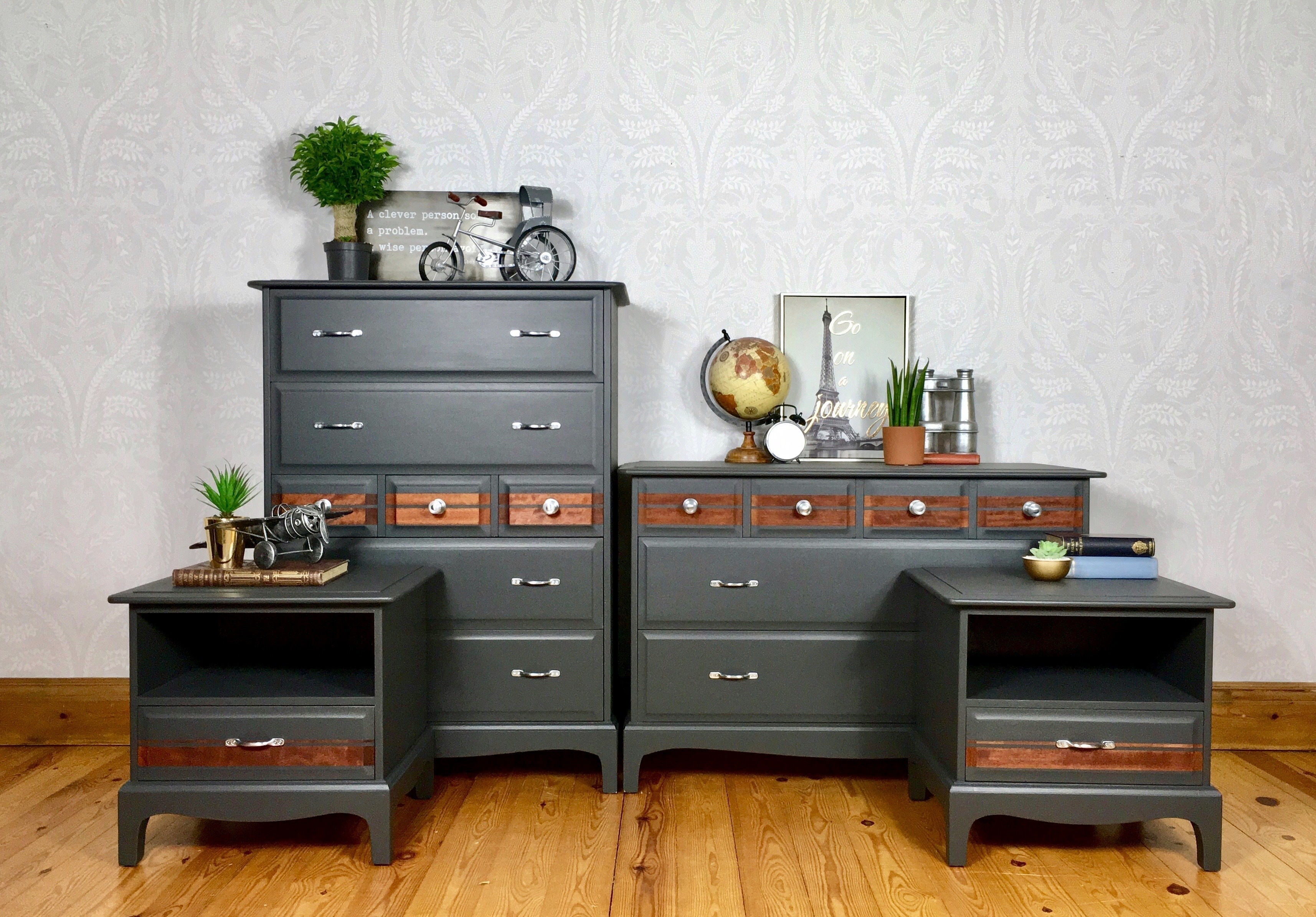 Mid Century Vintage Retro Stag Bedroom Furniture Set Chest Of Drawers Bedside Cabinets 1970 S Classic British Dark Grey