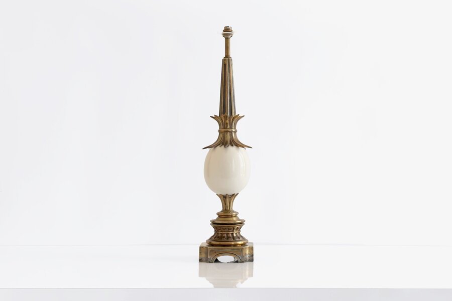 Unique Bronze And Porcelain Ostrich Table Lamp In The Style Of Maison Baguès, 20th Century