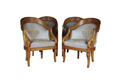 Set Of Empire Armchairs / Chairs, Maple Wood, Paris, 1825