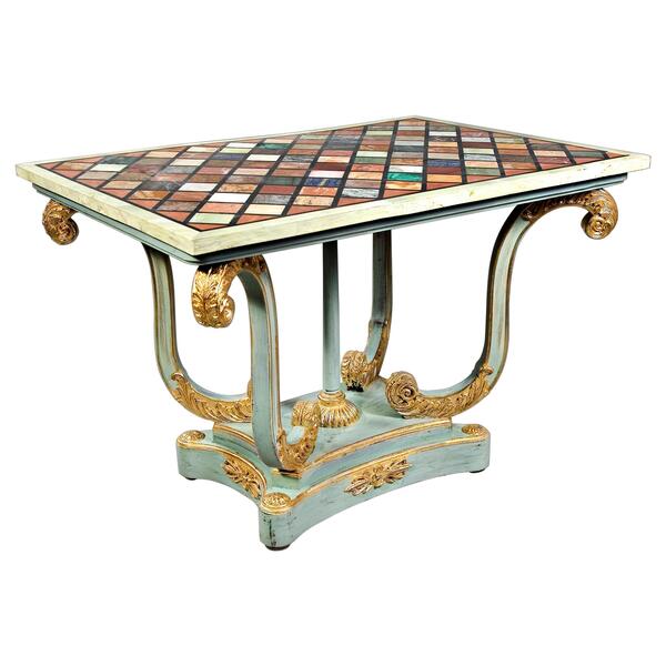 20th Century Pietra Dura Style Of Classicism Pastel Light Blue Table