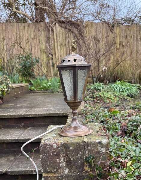 Unusual 1970s Mock Lantern Table Lamp, Working Vintage Table Lamp