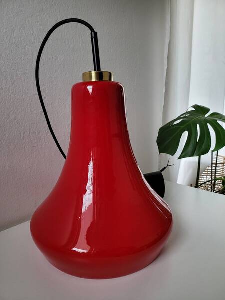 Vintage Pendant Light, Red Glass Ceiling Light, Hanging Lamp, Space Age Lamp, Retro Lamps, Yugoslavia 70's, Mid Century Modern, Red Lamp