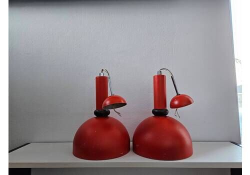 A Set Of 2 Vintage Pendant Lights, Red Lamps Pair, Mid Century Modern Lamps, Kitchen Island Lamps, Retro Lamps, 70